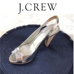 Silver J. Crew Metallic Slingback Heels